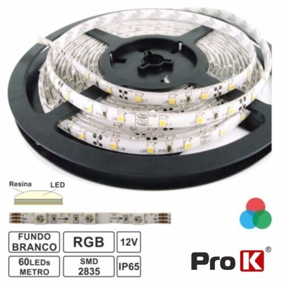 Rolo de fita de LED RGB branco Pro K com 60 LEDs por metro e proteção IP65