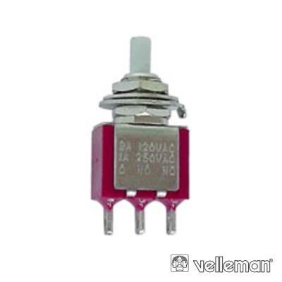 Interruptor de alavanca vermelho com três terminais e botão branco