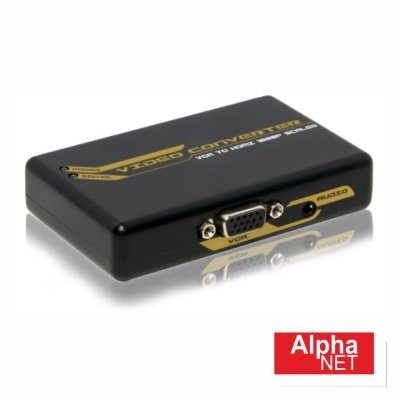 Conversor VGA para S-Video V3000 preto com entradas e texto amarelo