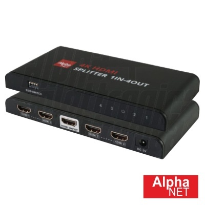 Splitter HDMI 4K preto com várias entradas e saídas HDMI Alpha NET