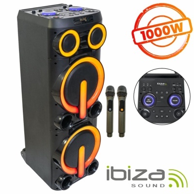 Coluna Amplificada 2x10" 1000W USBSDAUXBT LED TWS IBIZA