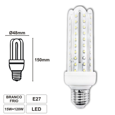 LÂMPADA E27 15W=120W 230V LED 4U BRANCO FRIO 1200LM