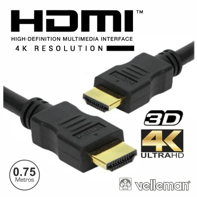 CABO HDMI DOURADO MACHO  MACHO 2.0 4K PRETO 0.75M VELLEMAN
