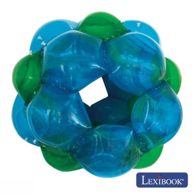 Bola plástica translúcida azul e verde com etiqueta Lexibook