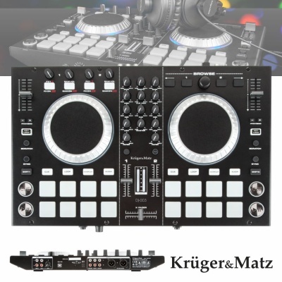Controladora DJ Krüger&Matz DJ-003 preta com botões e jog wheels iluminadas