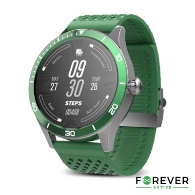 Relógio inteligente verde com mostrador digital e bracelete de silicone