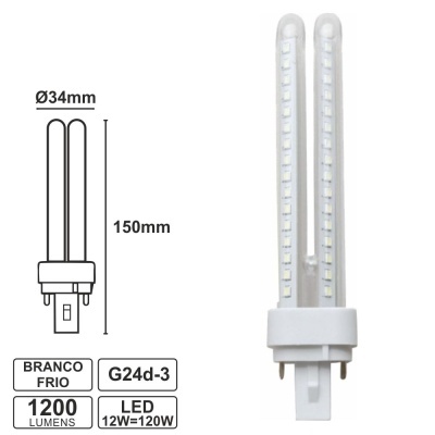 LÂMPADA G24 12W=120W 230V LED BRANCO FRIO 1200LM