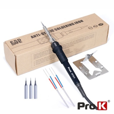 Ferro de soldar anti-estático Pro'sKit KS-911 com acessórios e caixa