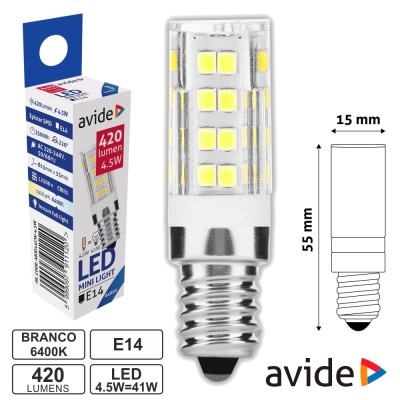 LÂMPADA LED E14 JD 4.5W 230V 6400K 420LM AVIDE