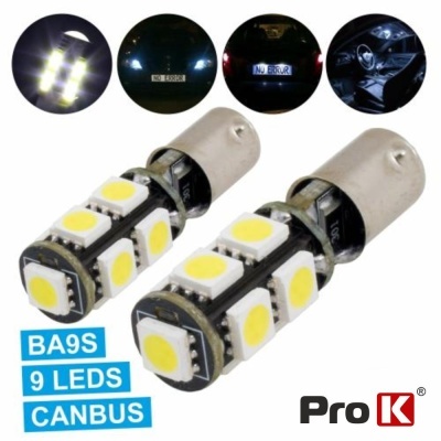 LÂMPADA P AUTOMÓVEL BA9S 12V 9 LED BRANCO CANBUS 2X PROK