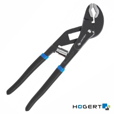 Alicate preto com empunhadura azul e preta e logotipo HOGERT