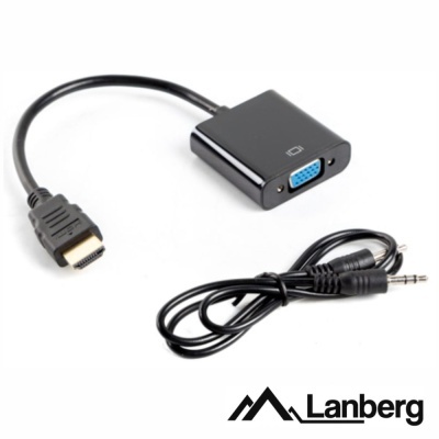 Adaptador HDMI para VGA Lanberg preto com cabo de áudio de 3,5 mm