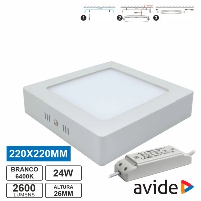 Painel LED quadrado branco 220x220mm com driver elétrico