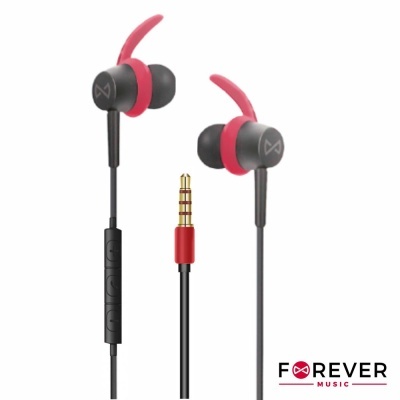 Auriculares intra-auriculares pretos e vermelhos com ficha jack 3.5mm e controlo no cabo