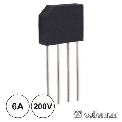 Componente eletrónico preto com quatro terminais e logotipo Velleman