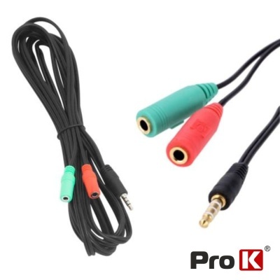 Cabo Jack 3.5mm Macho 4P  2 Jack 3.5mm Fêmea 3.5m PROK