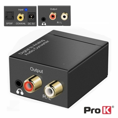 Conversor Áudio TOSLINK RCA DigitalRCA JACK Analógico PROK