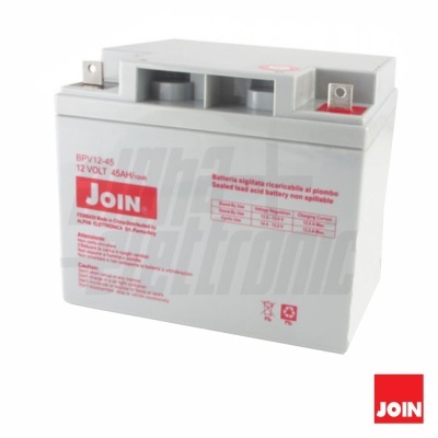 Bateria selada ácido chumbo JOIN 12V 45AH caixa cinza com texto vermelho