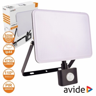 Foco LED 50W 230V C Sensor 4000K 4750lm Preto IP44 AVIDE