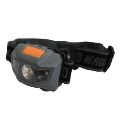 lanterna de cabeça LED cinzenta com faixa preta elástica