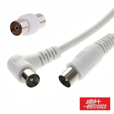 Cabo Coaxial MachoMacho Branco 2m Ângular 90º ALPHA