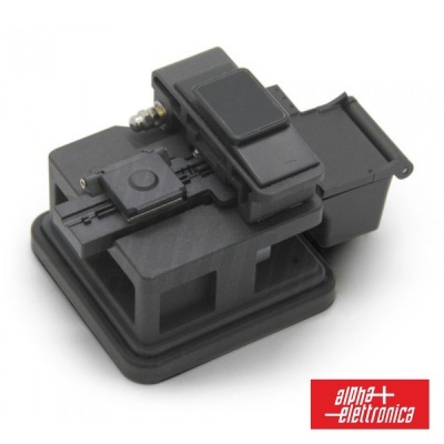 Ferramenta de corte para fibra óptica preta com logótipo Alpha Elettronica