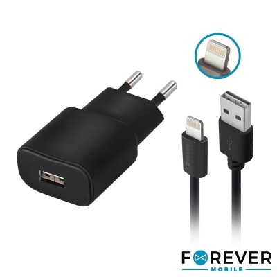 ALIMENTADOR COMUTADO + CABO LIGHTNING USB TIPO A FOREVER