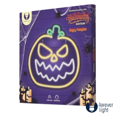 Embalagem de luz de néon decorativa Halloween com abóbora raivosa neon