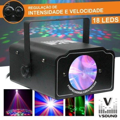 Máquina de luz LED preta para efeitos coloridos com 18 LEDs e controlo de intensidade e velocidade
