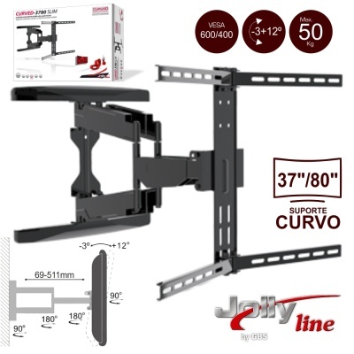 SUPORTE LCDLED CURVO 3780" 50KG VESA 600400 C 2 BRAÇOS