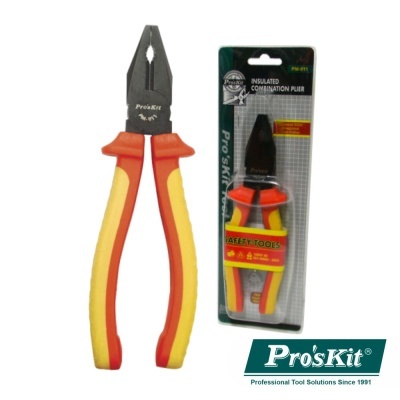 Alicate isolado Pro'sKit com cabo vermelho e amarelo em embalagem