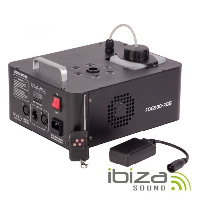 Máquina de fumo preta Ibiza Sound FOG900-RGB com controlo remoto
