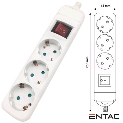 Tomada Elétrica c 3 Saídas Schuko Interruptor ENTAC