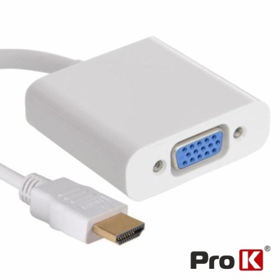 Adaptador HDMI para VGA branco com conector HDMI e porta VGA azul