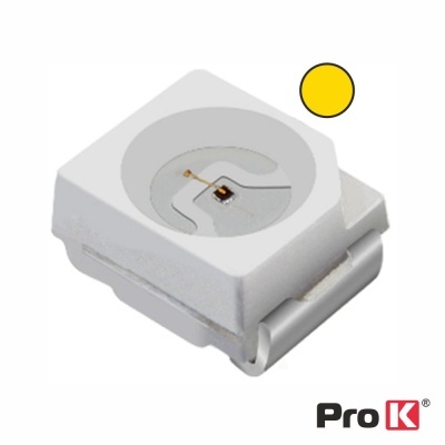 Componente electrónico branco com componente amarelo interno, sobre fundo branco com logo ProK