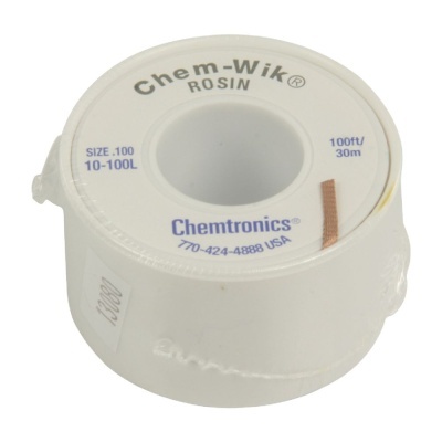 Rolo branco de fio de solda Chemtronics Chem-Wik ROSIN com texto impresso