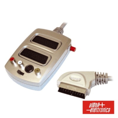 Adaptador SCART cinza com duas portas e logótipo alpha elettronica