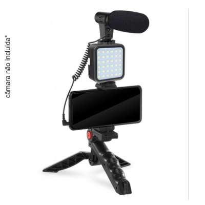 Kit P Vlogs C MicrofoneLuz LEDSuporteTripé