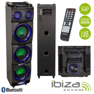 COLUNA AMPLIFICADA 3X8" 400W USBFMBTSD PRETA IBIZA