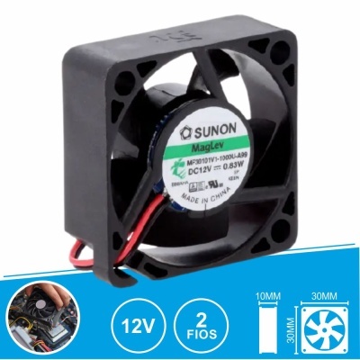 Ventoinha eletrónica preta SUNON MagLev com etiquetas e fios