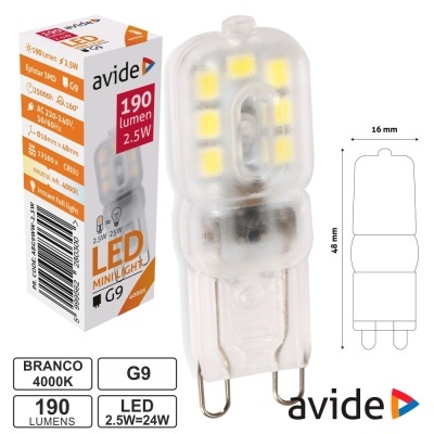 LÂMPADA LED G9 2.5W 230V 4000K 190LM AVIDE