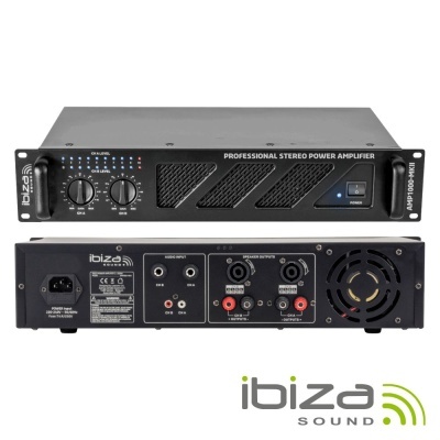 Amplificador de potência estéreo profissional preto Ibiza Sound modelo AMP1000-MKII com controlos e conexões