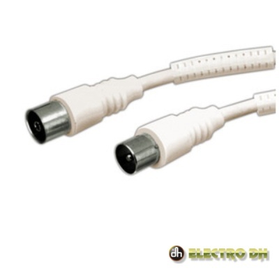 Cabo coaxial branco com conectores metálicos e corpo plástico