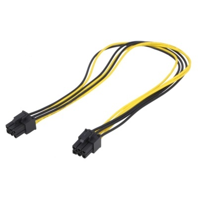 Cabo adaptador de energia com fios amarelos e pretos e conectores pretos