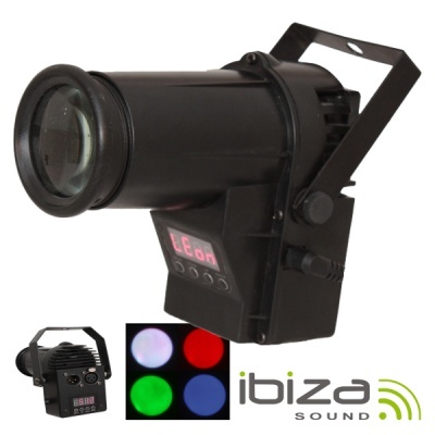 Projetor de luz LED preto com visor digital e braço de suporte