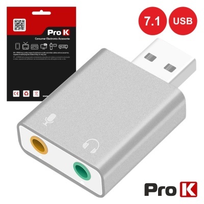 Adaptador USB Pro K 7.1 cinza com entradas para microfone e auscultadores