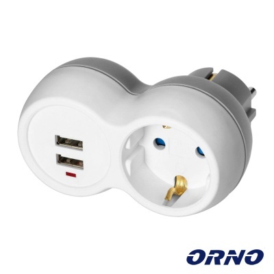 Ficha Elétrica Adaptadora 1x Schuko 2x USB-A ORNO