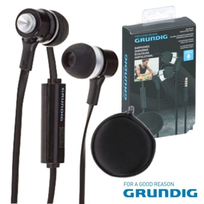 Auriculares intra-auriculares pretos com controlo e estojo de transporte