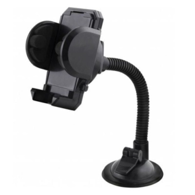 Suporte para telemóvel preto com ventosa e braço flexível