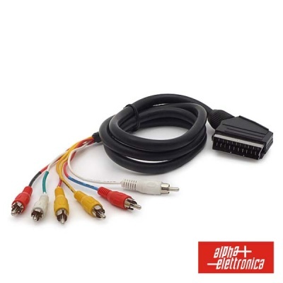 Cabo AV com ficha SCART e conectores RCA coloridos